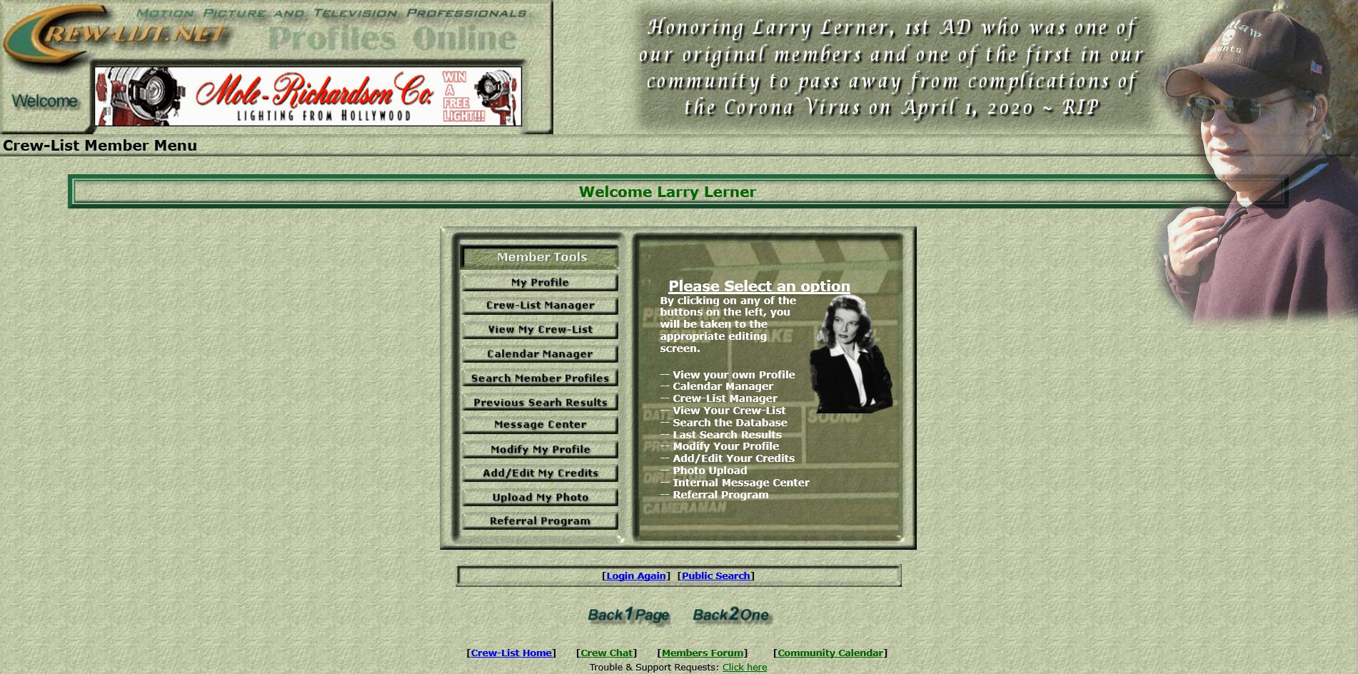 Crew-List Legacy Member Menu